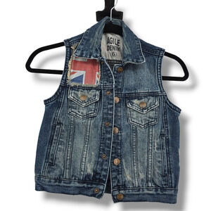 Agile Denim Girls Distressed‎ Flag Patch Jean Denim Vest Blue Size 6